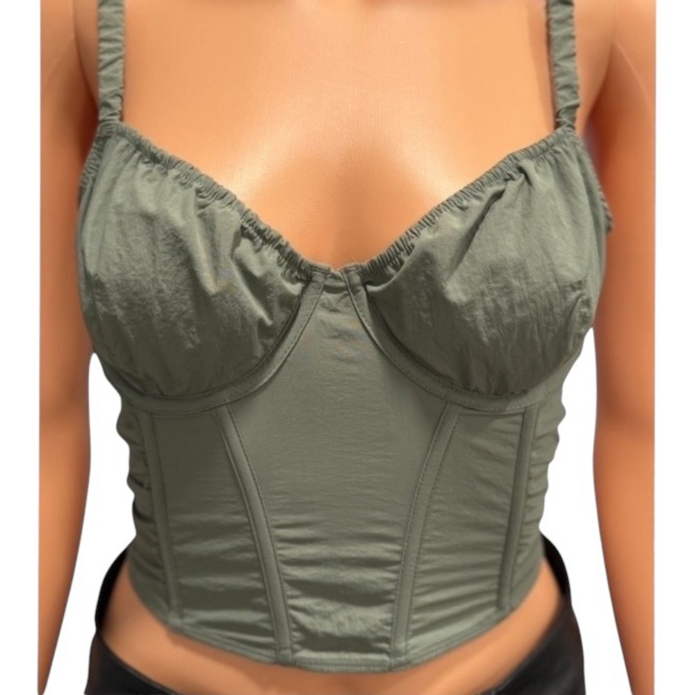 NWOT ZARA Corset Bustier Crop Sexy Cute Olive Green Size Medium - Picture 1 of 5